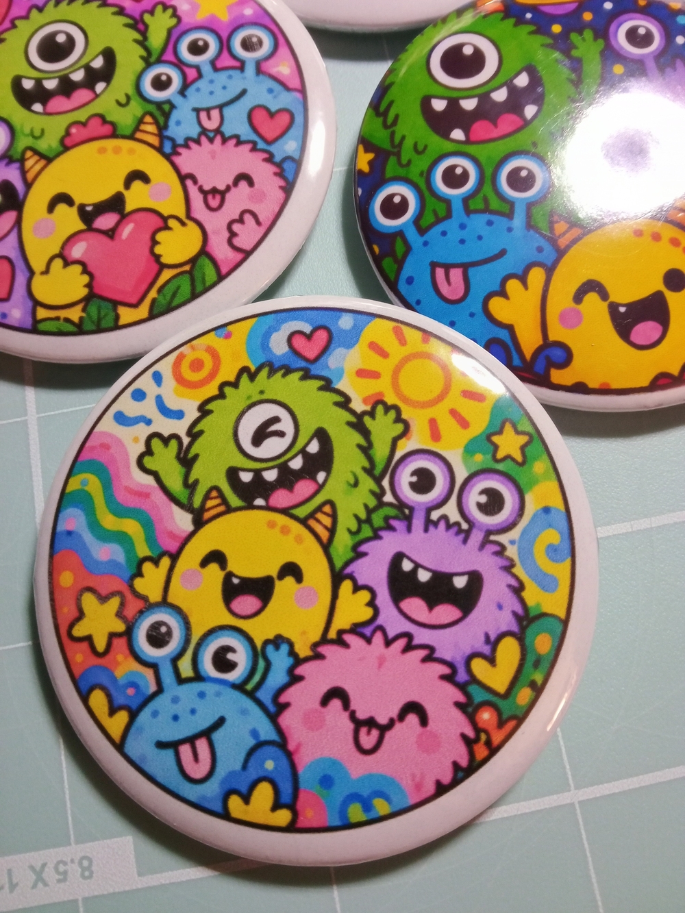 Colorful Monster Kids Pinback Buttons — Multi-Color Fun Pack - Picture 2 of 3